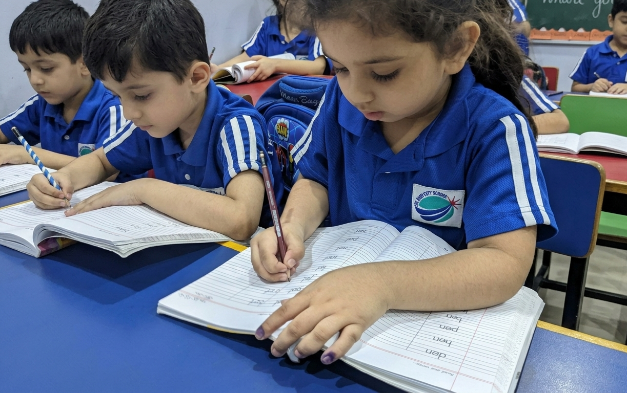 The Kent City School students writing in class